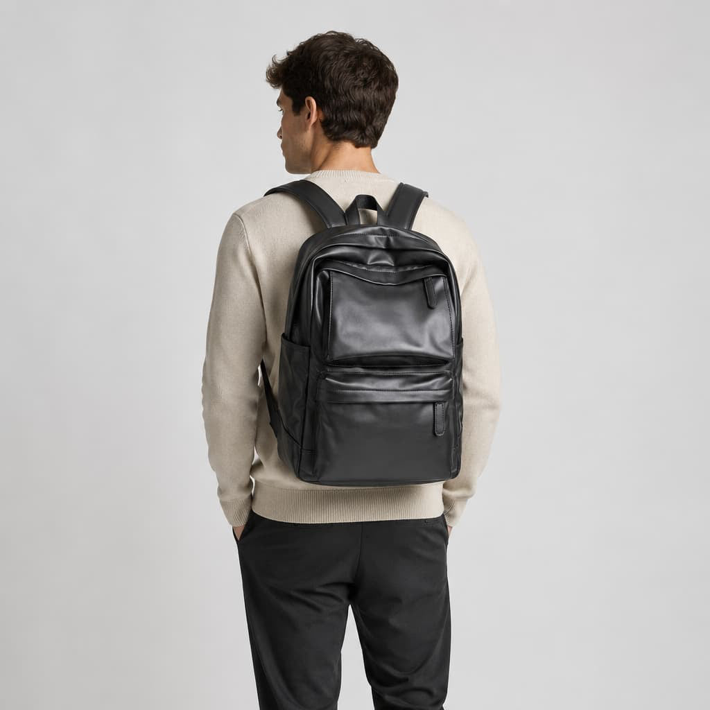 Black Leather Backpack ruksly