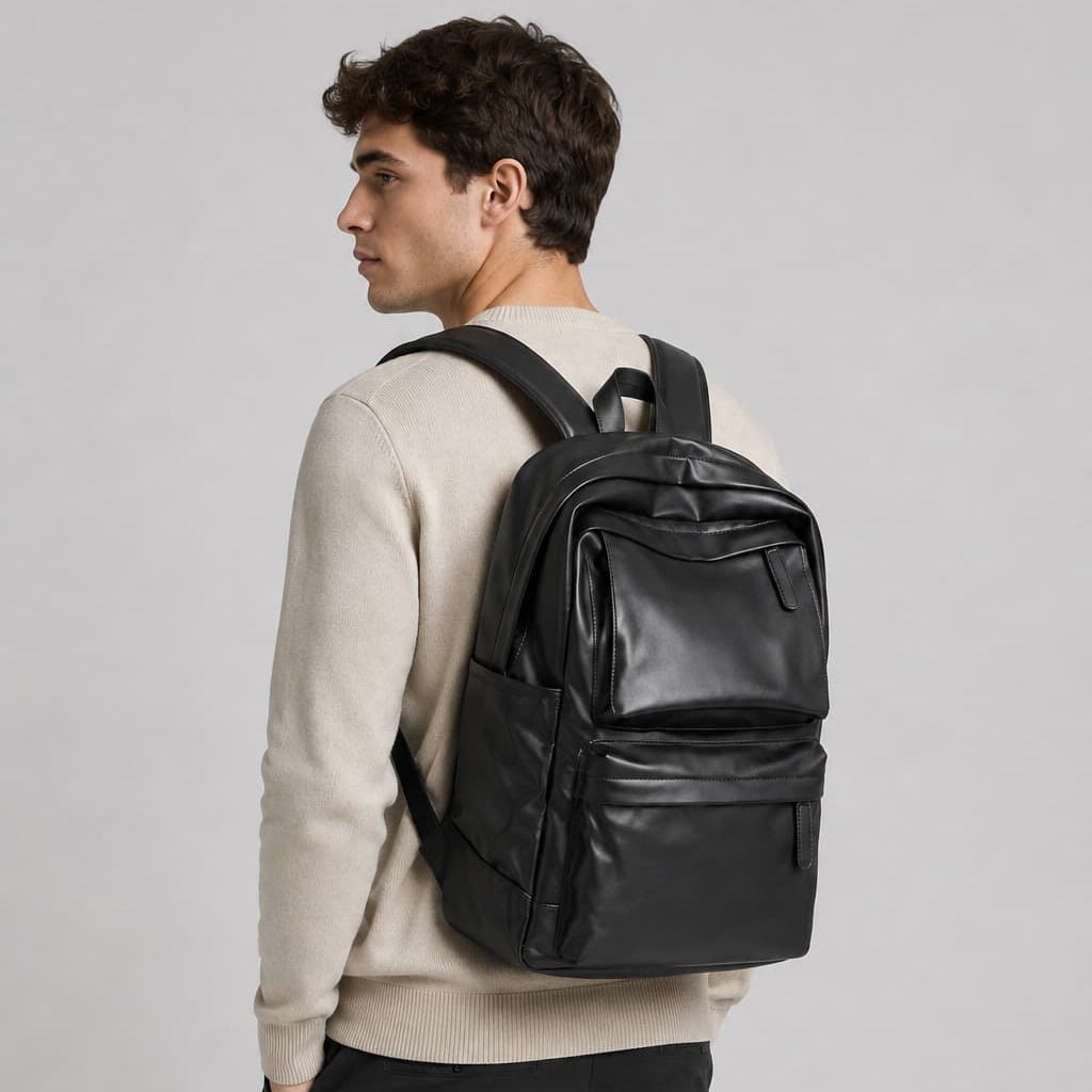 Black Leather Backpack ruksly
