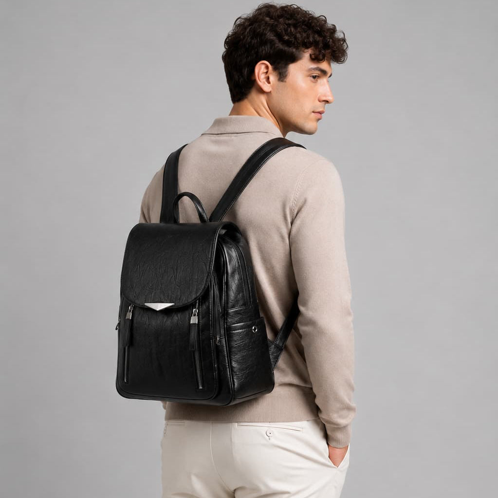 Soft Leather Backpack With Flap Pocket ruksly