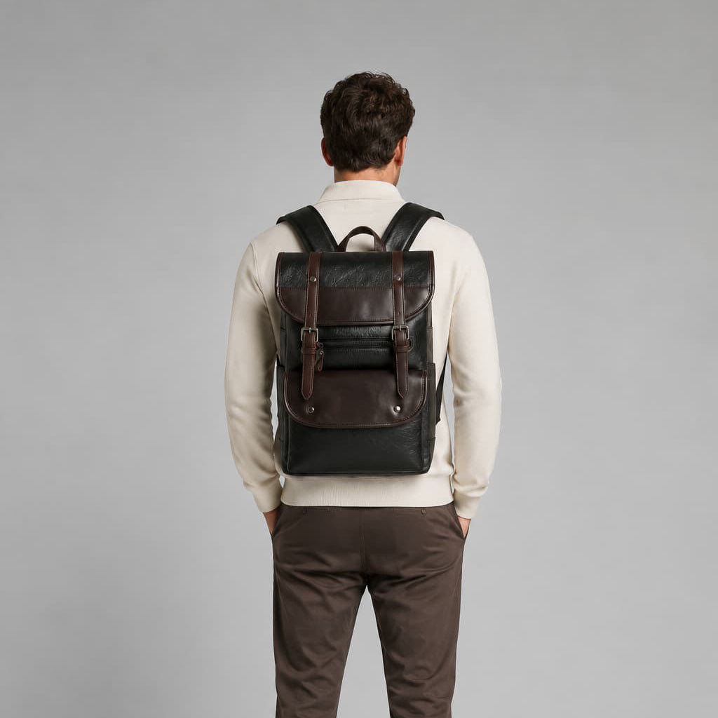 Backpacks For Men Leather Dark Brown ruksly