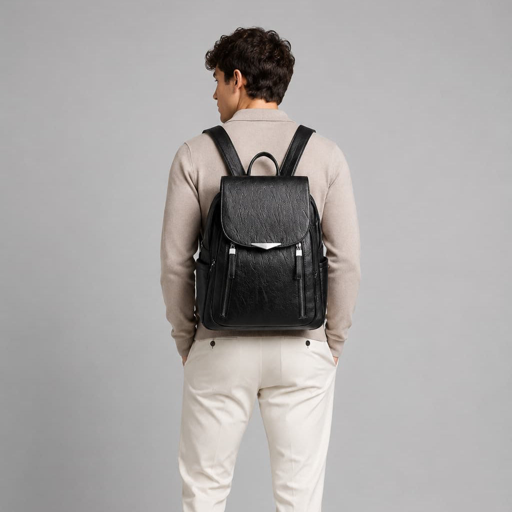 Soft Leather Backpack With Flap Pocket ruksly