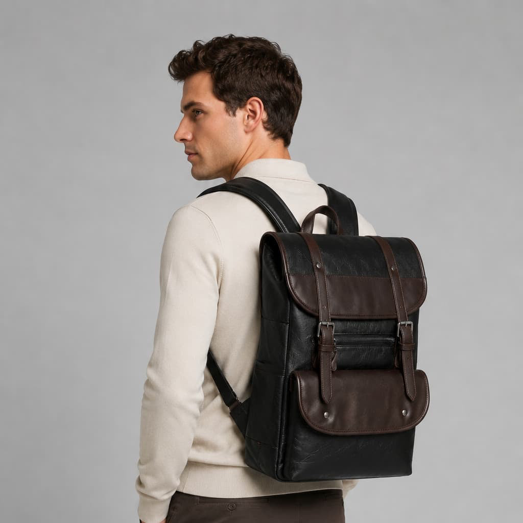Backpacks For Men Leather Dark Brown ruksly