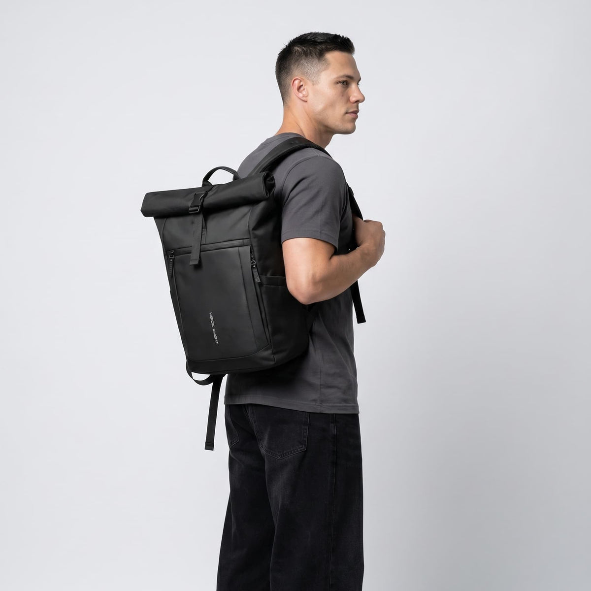 Women's Black Roll Top Backpack – Stylish & Waterproof – ruksly