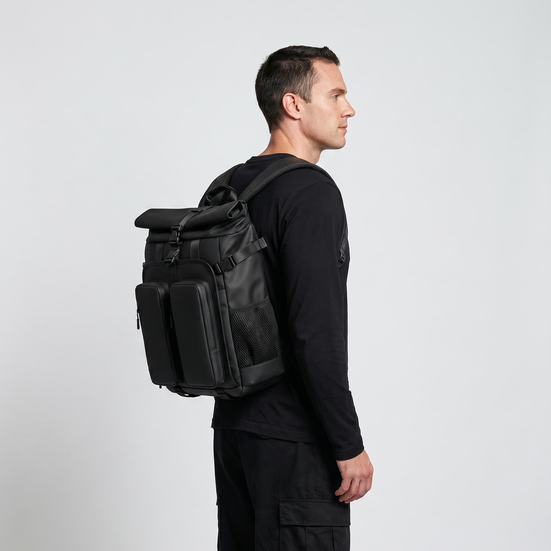 Roll Top Travel Backpack – Water-Resistant Synthetic Material – ruksly